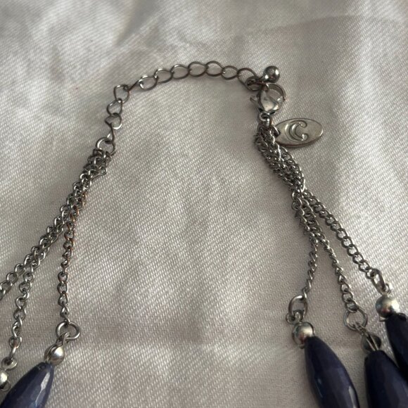C Wonder Navy Blue Multi-Shape Beaded Statement Necklace – Silver-Tone Accents - Picture 4 of 5